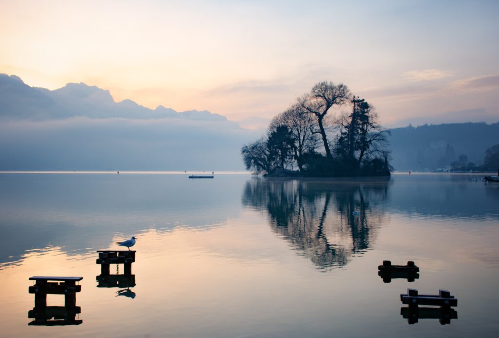 Zen sunrise by the lake